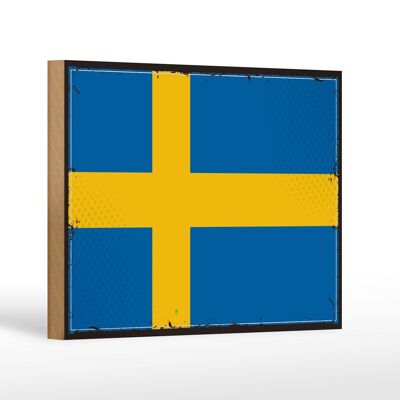 Panneau en bois drapeau de la Suède 18x12 cm Décoration rétro drapeau de la Suède