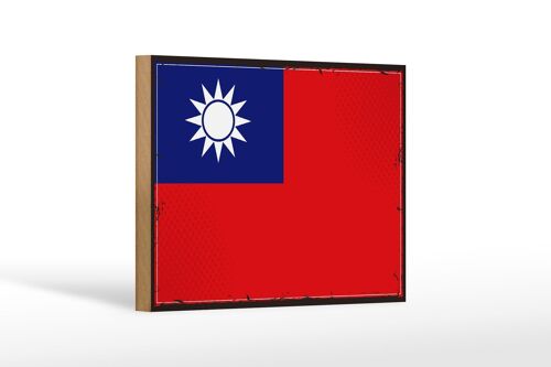 Holzschild Flagge China 18x12 cm Retro Flag of Taiwan Dekoration