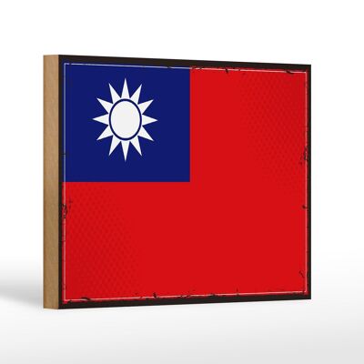 Cartello in legno Bandiera Cina 18x12 cm Decorazione bandiera retrò di Taiwan