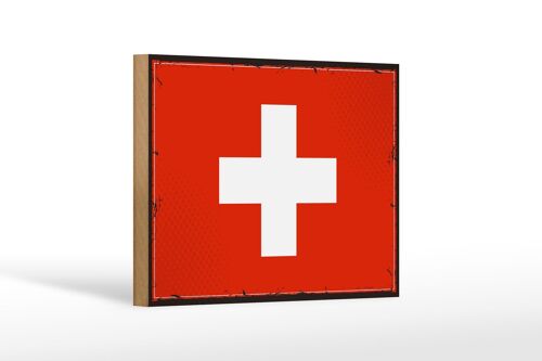 Holzschild Flagge Schweiz 18x12 cm Retro Flag Switzerland Dekoration