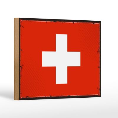Cartello in legno Bandiera Svizzera 18x12 cm Decorazione bandiera retrò Svizzera