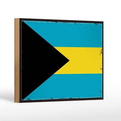 Letrero de Madera Bandera Bahamas 18x12 cm Bandera Retro de Bahamas Decoración