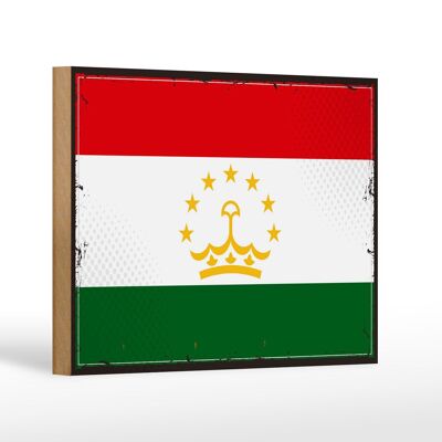 Cartello in legno bandiera Tagikistan 18x12 cm Decorazione retrò Tagikistan