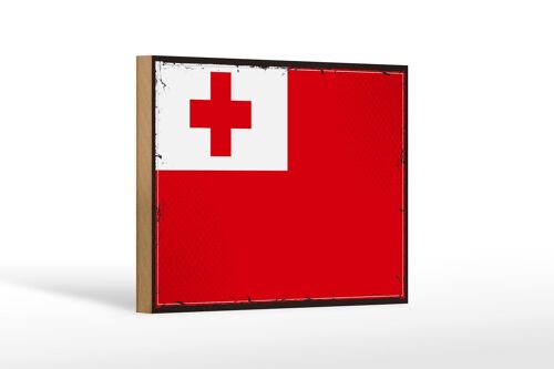 Holzschild Flagge Tongas 18x12 cm Retro Flag of Tonga Dekoration