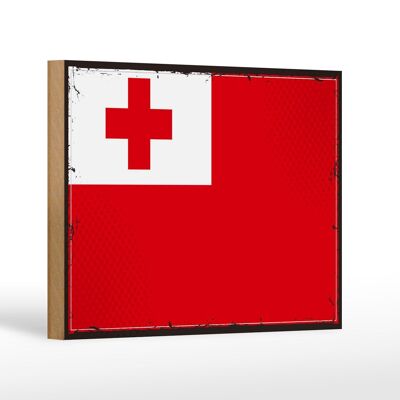Letrero de madera Bandera de Tonga 18x12 cm Decoración Retro Bandera de Tonga