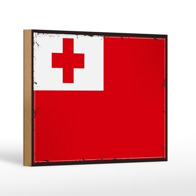 Holzschild Flagge Tongas 18x12 cm Retro Flag of Tonga Dekoration