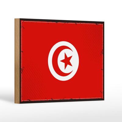 Holzschild Flagge Tunesiens 18x12 cm Retro Flag of Tunisia Dekoration