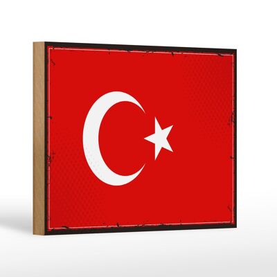 Cartello in legno Bandiera Türkiye 18x12 cm Decorazione con bandiera retrò della Turchia