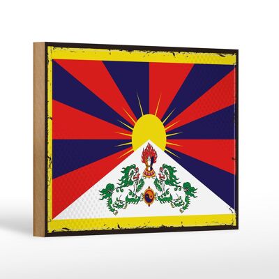Wooden sign flag of Tibet 18x12 cm Retro Flag of Tibet decoration