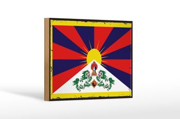 Panneau en bois drapeau du Tibet 18x12 cm, décoration rétro drapeau du Tibet 1