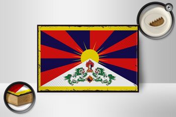 Panneau en bois drapeau du Tibet 18x12 cm, décoration rétro drapeau du Tibet 2