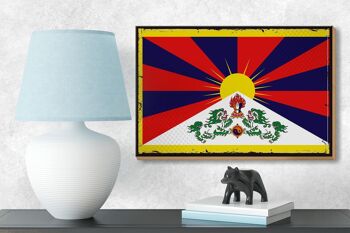 Panneau en bois drapeau du Tibet 18x12 cm, décoration rétro drapeau du Tibet 3
