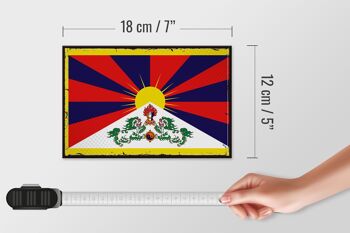 Panneau en bois drapeau du Tibet 18x12 cm, décoration rétro drapeau du Tibet 4