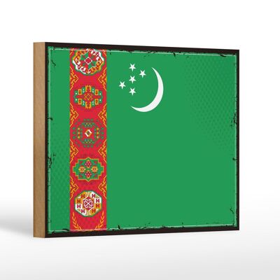 Cartello in legno Bandiera del Turkmenistan 18x12 cm Decorazione retrò del Turkmenistan
