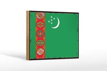 Panneau en bois drapeau du Turkménistan, 18x12cm, décoration rétro du Turkménistan 1