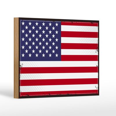 Holzschild Flagge Vereinigte Staaten 18x12 cm Retro States Dekoration