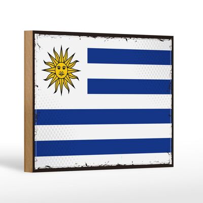 Letrero de madera bandera de Uruguay 18x12 cm bandera retro de Uruguay decoración