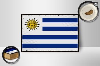 Panneau en bois drapeau de l'Uruguay 18x12 cm, drapeau rétro de la décoration de l'Uruguay 2