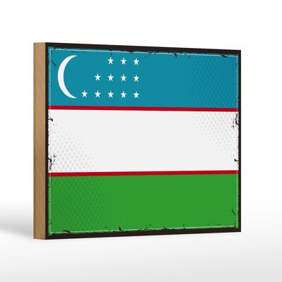 Cartello in legno bandiera dell'Uzbekistan 18x12 cm decorazione retrò dell'Uzbekistan