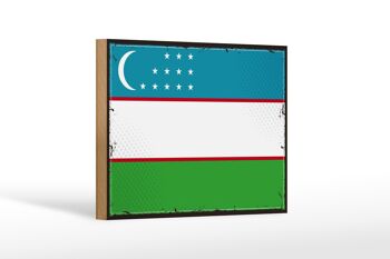 Panneau en bois drapeau de l'Ouzbékistan 18x12 cm décoration rétro de l'Ouzbékistan 1