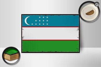 Panneau en bois drapeau de l'Ouzbékistan 18x12 cm décoration rétro de l'Ouzbékistan 2