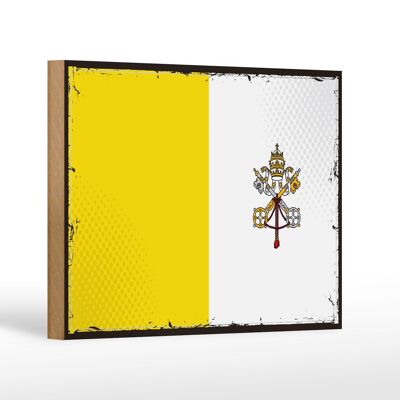 Cartel de Madera Bandera Ciudad del Vaticano 18x12 cm Decoración Retro Ciudad del Vaticano