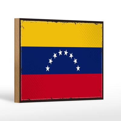 Letrero de madera bandera de Venezuela 18x12 cm bandera retro decoración de Venezuela