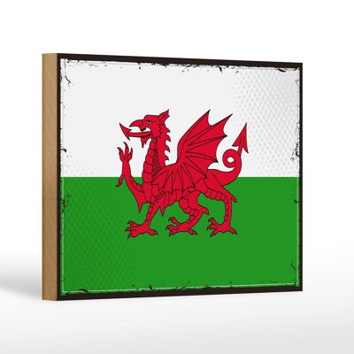 Holzschild Flagge Wales 18x12 cm Retro Flag of Wales Dekoration