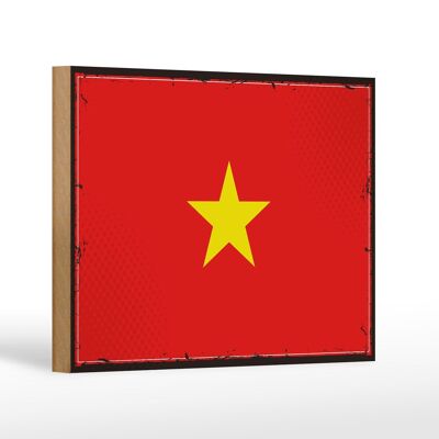 Letrero de madera Bandera de Vietnam 18x12 cm Decoración Retro Bandera de Vietnam