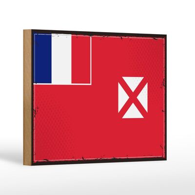 Letrero de madera bandera Wallis y Futuna 18x12 cm Decoración retro Wallis