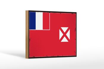 Panneau en bois drapeau Wallis et Futuna 18x12 cm Décoration rétro Wallis 1