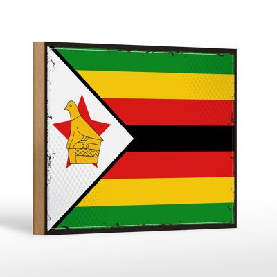 Holzschild Flagge Simbabwes 18x12cm Retro Flag of Zimbabwe Dekoration