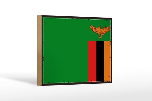 Holzschild Flagge Sambias 18x12 cm Retro Flag of Zambia Dekoration