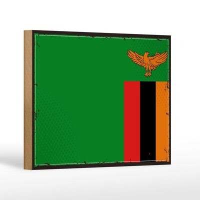 Letrero de madera bandera de Zambia 18x12 cm Bandera Retro de Zambia decoración