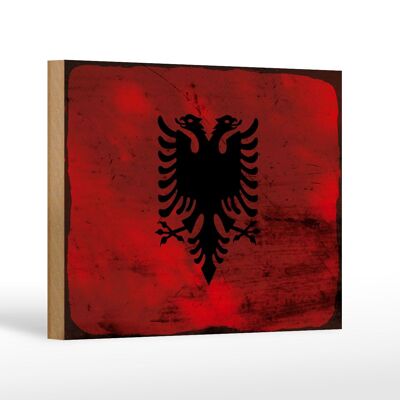 Panneau en bois drapeau Albanie 18x12 cm Drapeau Albanie décoration rouille
