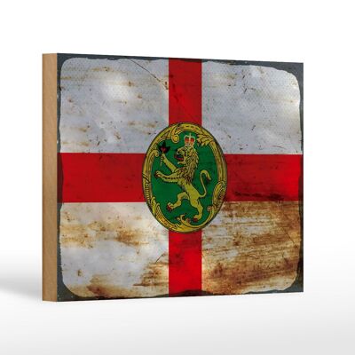 Cartello bandiera in legno Alderney 18x12 cm Bandiera Alderney decoro ruggine