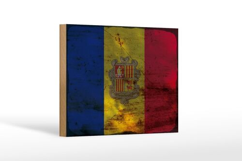 Holzschild Flagge Andorra 18x12 cm Flag of Andora Rost Dekoration