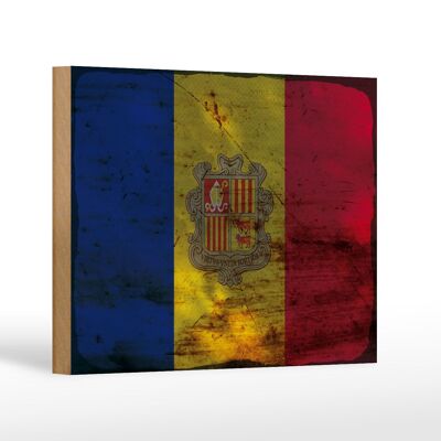 Letrero de madera bandera Andorra 18x12 cm Bandera de Andorra decoración óxido