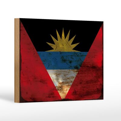 Letrero de madera bandera Antigua y Barbuda 18x12 cm bandera decoración óxido