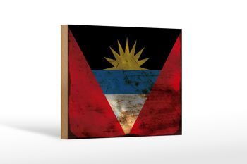 Drapeau en bois Antigua-et-Barbuda 18x12 cm, décoration rouille 1