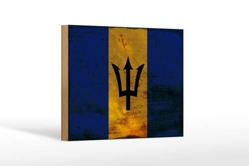 Holzschild Flagge Barbados 18x12 cm Flag of Barbados Rost Dekoration