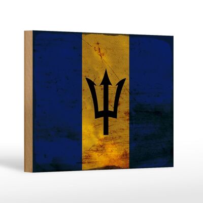 Cartello in legno bandiera delle Barbados 18x12 cm Bandiera delle Barbados decoro ruggine