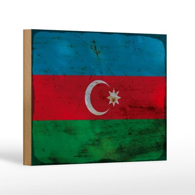 Holzschild Flagge Aserbaidschan 18x12 cm Azerbaijan Rost Dekoration