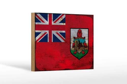 Holzschild Flagge Bermuda 18x12 cm Flag of Bermuda Rost Dekoration