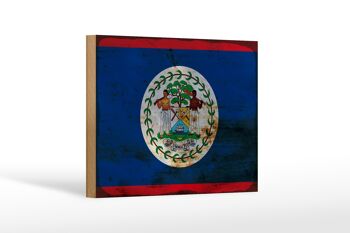 Panneau en bois drapeau Belize 18x12 cm Drapeau du Belize décoration rouille 1
