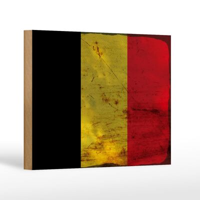 Letrero de madera bandera Bélgica 18x12 cm Bandera de Bélgica decoración óxido