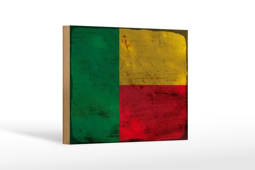 Holzschild Flagge Benin 18x12 cm Flag of Benin Rost Dekoration