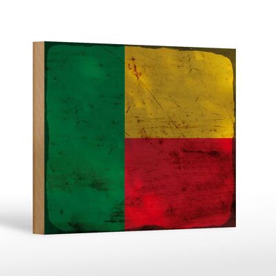 Letrero de madera bandera Benín 18x12 cm Bandera de Benín decoración óxido