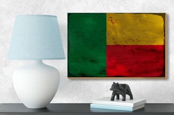 Panneau en bois drapeau Bénin 18x12 cm Drapeau du Bénin décoration rouille 3