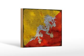 Panneau en bois drapeau Bhoutan 18x12 cm Drapeau du Bhoutan décoration rouille 1